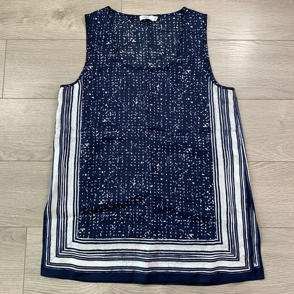 Vince Navy Silk Scarf Print Tank Top - Picture 3 of 11